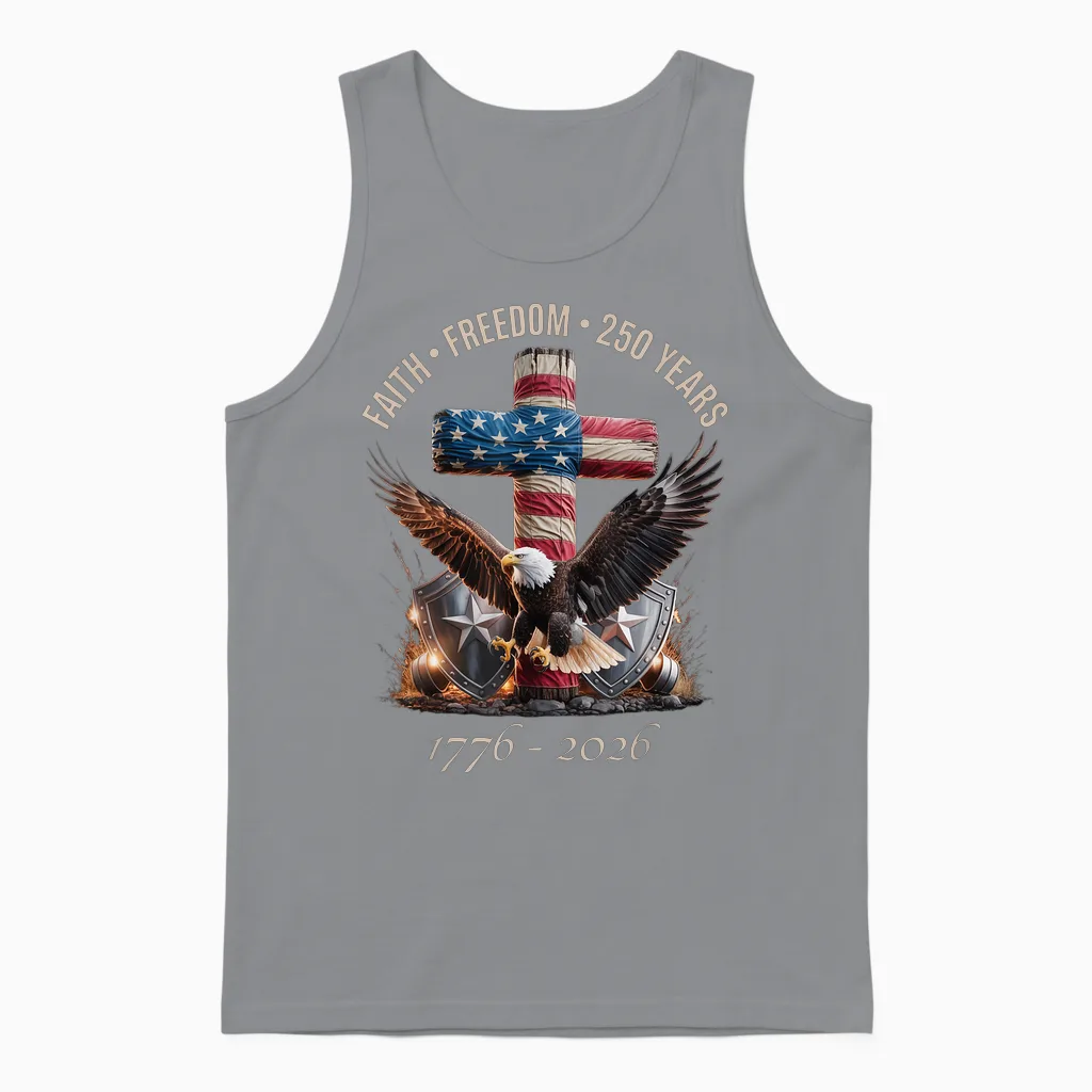 Vintage Faith Freedom 250 Years 1776-2026 Independence Usa Unisex Tank Top in Sport Grey