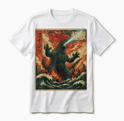 Kaiju Monster Japanese Anime Vangogh Painting Art Graphic Unisex T-Shirt - White