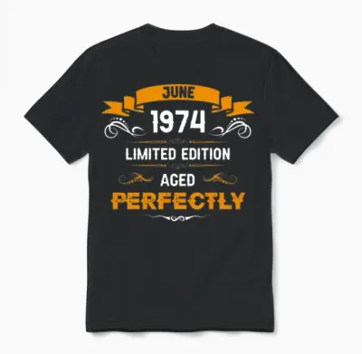 June 1974 Vintage Birthday Present Unisex T-Shirt - Black