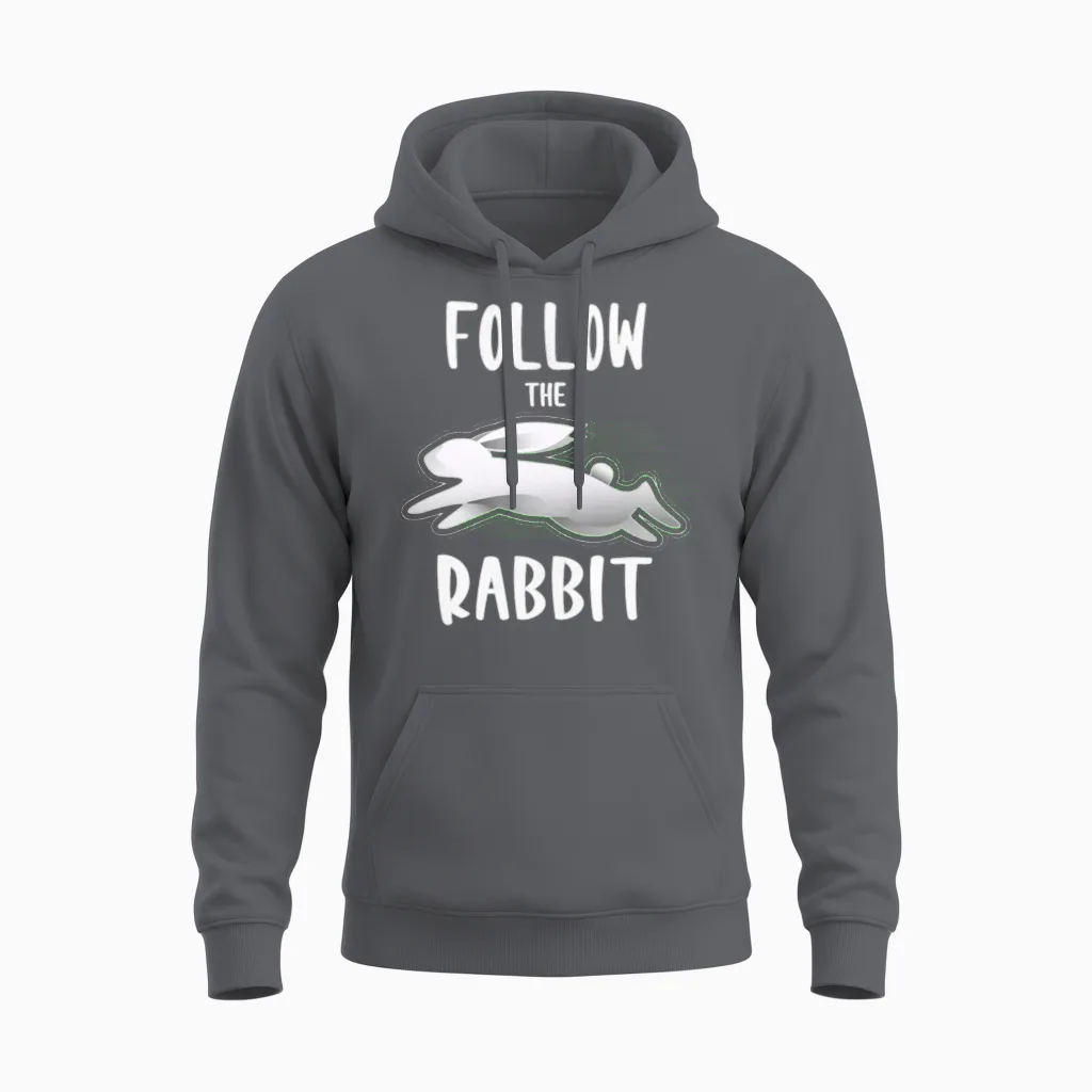 Follow the White Rabbit | Bunny Rabbit Unisex Hoodie in Charcoal