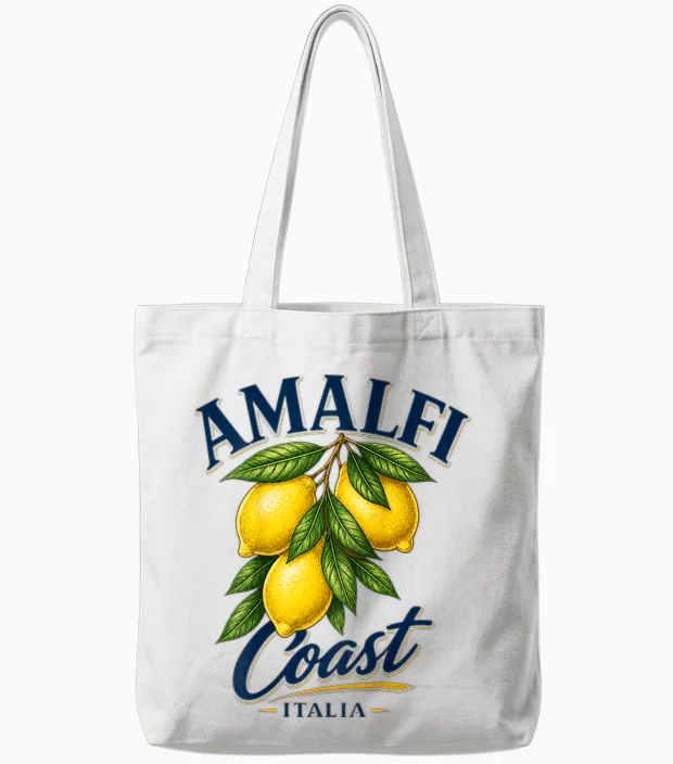 Amalfi Coast | Amalfiküste Limoncello Zitronen Backprint Tote Bags in White
