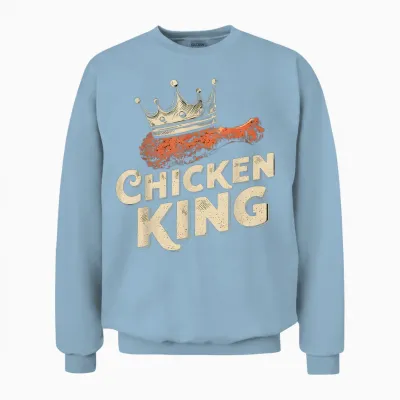 Fried Chicken Food Funny Fried Chicken King Cool Love Men's T-Shirt, Black, S Unisex Sweatshirt - Light Blue