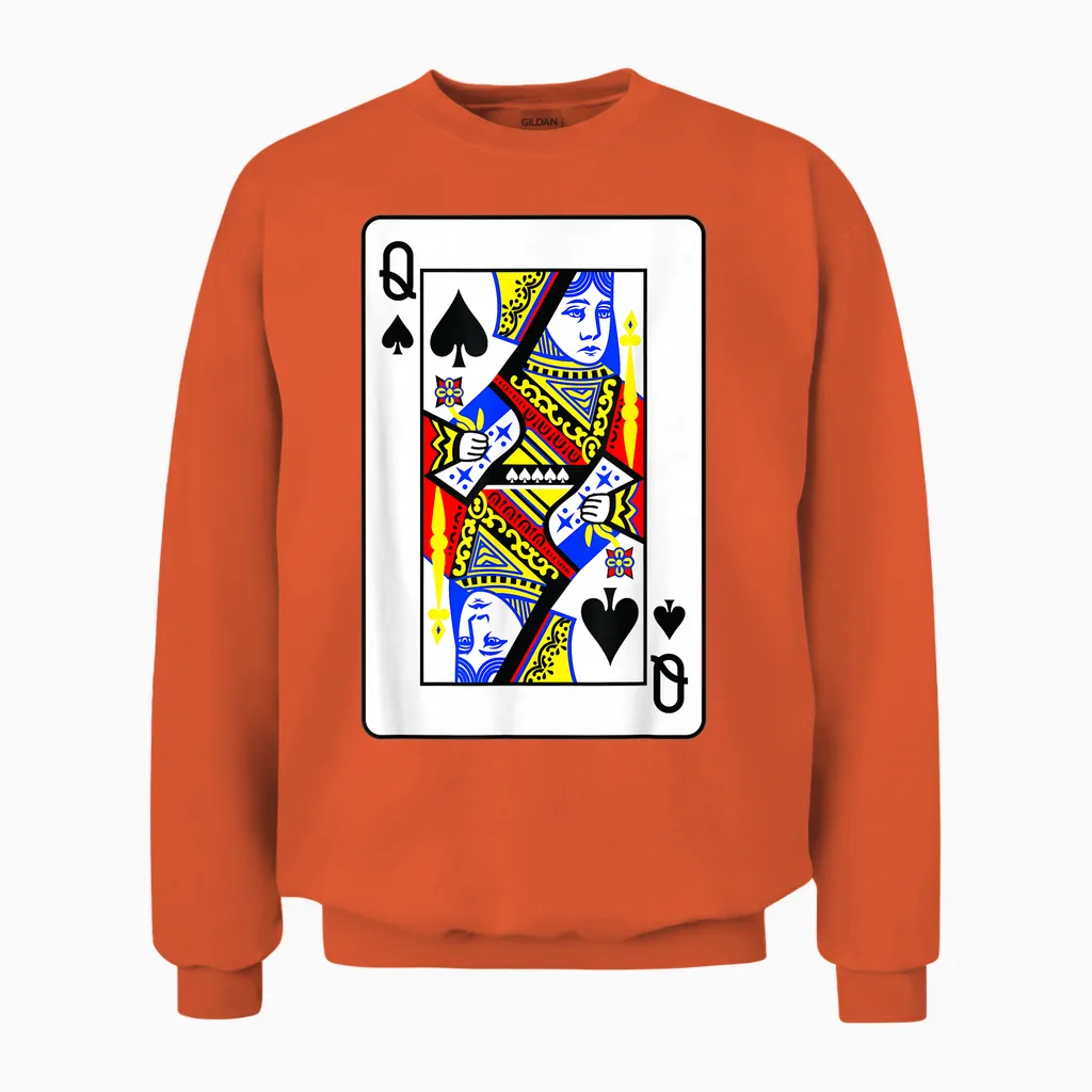 Pik-Women's Poker Card Games Playing Cards Black Jack T-Shirt, Black Unisex Sweatshirt in Orange