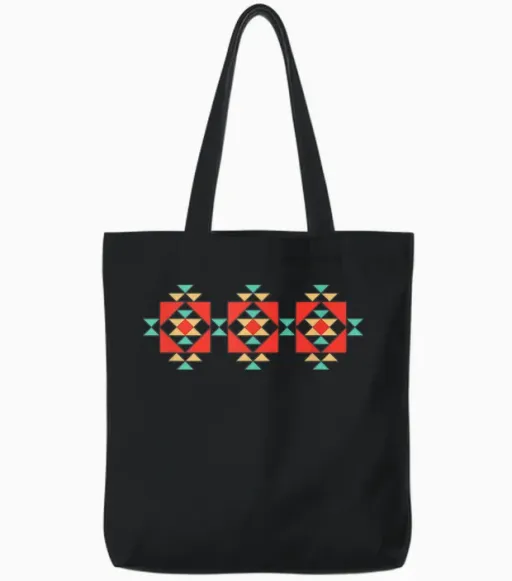 Motif Tribal Amérindien Du Sud-Ouest Santa Fe Tote Bags in Black