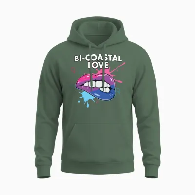 Bi-Coastal Love Bisexual Rainbow Pride Bisexuality Unisex Hoodie - Military Green
