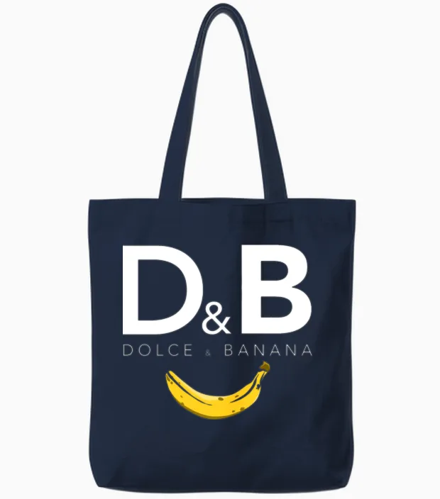 Dolce and Banana Funny Vegan Tote Bags in Navy