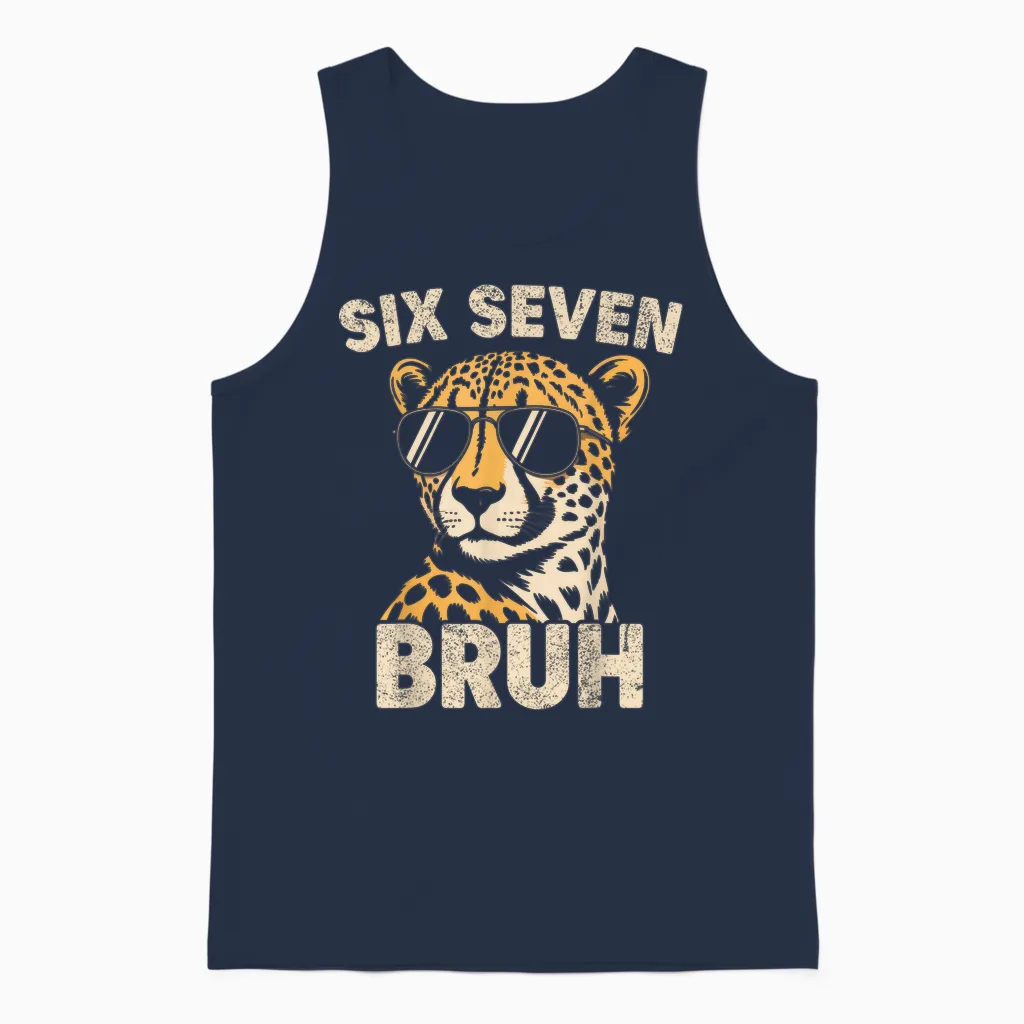 Boys Animal Print Clothes Bruh Cheetah 67 Meme Six Seven Unisex Tank Top in Navy