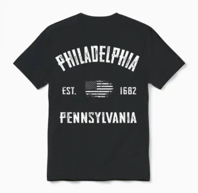 Philadelphia T-Shirt, Herren, Unisex-Erwachsene, Schwarz, S, Kurzarm, Klassisch, V-Ausschnitt Unisex T-Shirt - Black
