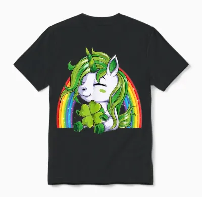 Einhorn Happy St Patricks Day Irish Rainbow Kleeblatt Kinder Unisex T-Shirt - Black