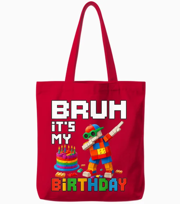 Bruh Its My Birthday Master Builder Block Brick Men Boy Kid Tote Bags in Red