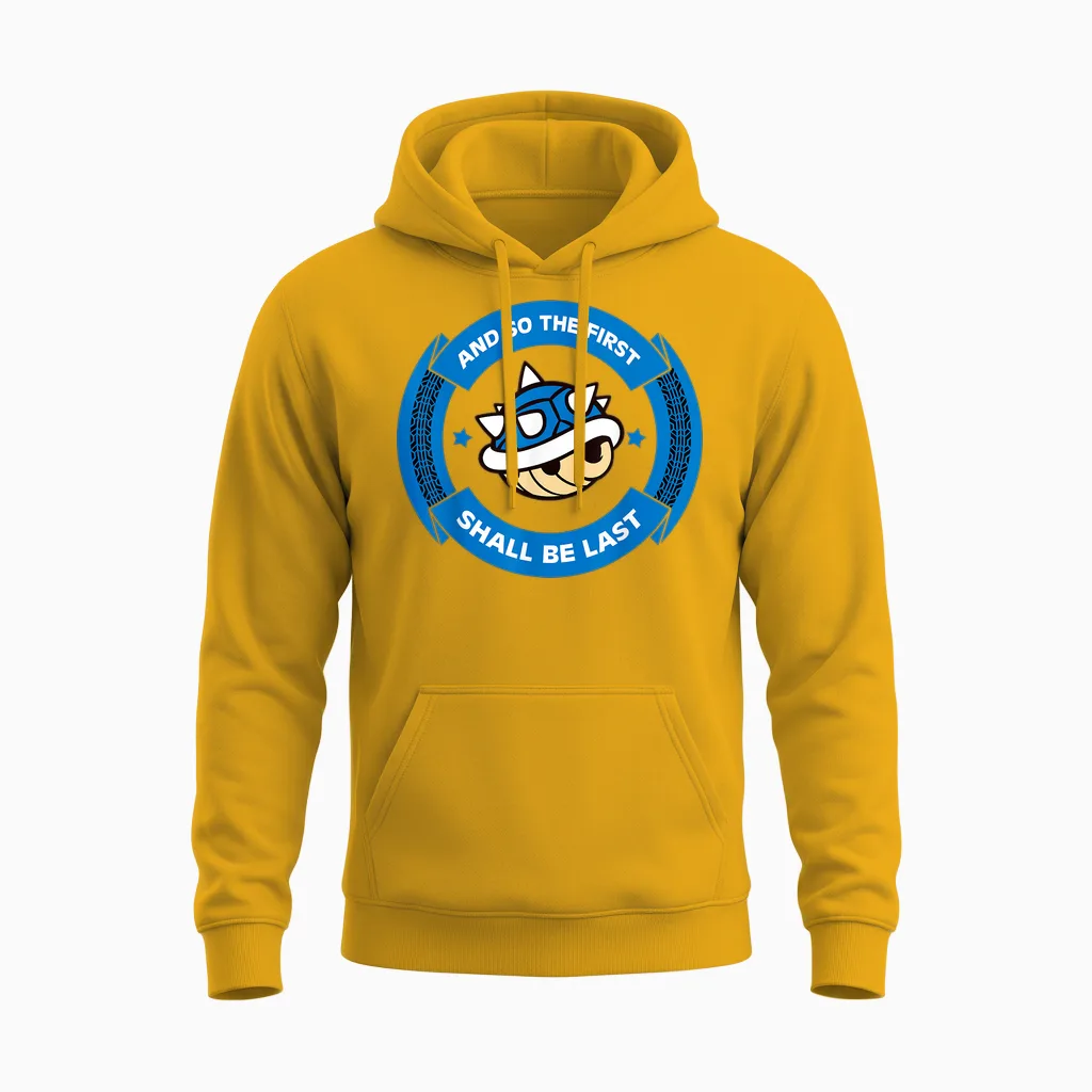 Nintendo Mario Kart Blue Shell Circle Text Unisex Hoodie in Gold