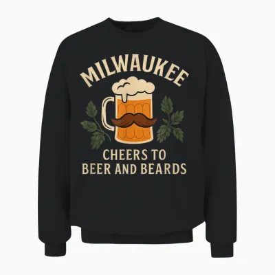 Milwaukee Cheers to Beer and Beards Vintage Graphic Unisex Sweatshirt - Black