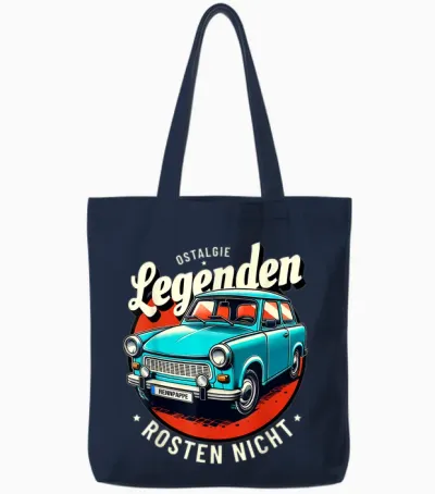 Classic Trabi T-Shirt with "legends Don't Rust", Black, S Tote Bags - Navy