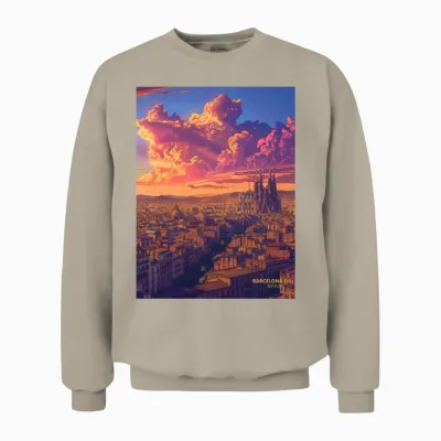 Sunset in Barcelona Spain Unisex Sweatshirt - Sand