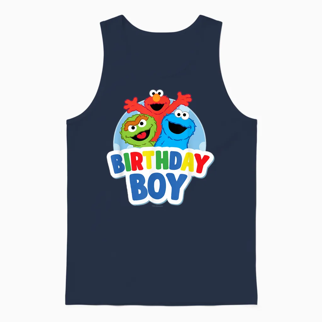 Sesame Street Elmo Oscar Cookie Monster Birthday Boy Unisex Tank Top in Navy