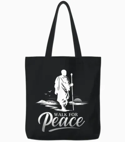 Marche Pour Les Moines De La Paix Avec Aloka Dog Minimalist Zen Art Tote Bags - Black