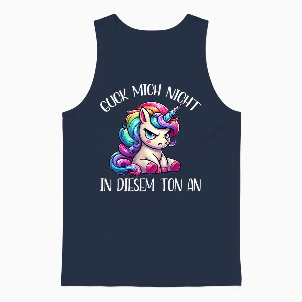 Guck Mich Nicht in Diesem Ton an Einhorn Funny Unisex Tank Top in Navy