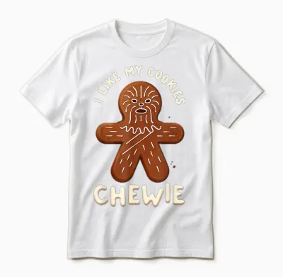 Star Wars Funny Holiday Gingerbread I Like My Cookies Chewie Unisex T-Shirt - White