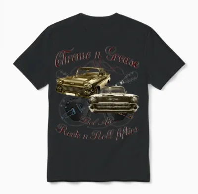 Chrome N Grease Bel Air Usa Chevy Classic Car Unisex T-Shirt - Black
