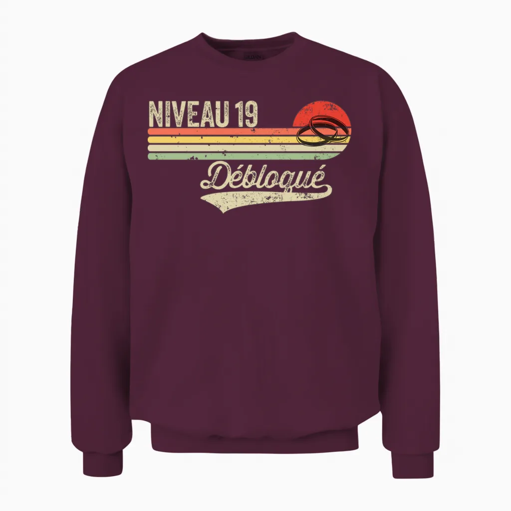 Idée Cadeau Humour Noces De Cretonne - 19 Ans De Mariage Manche Longue Unisex Sweatshirt in Maroon