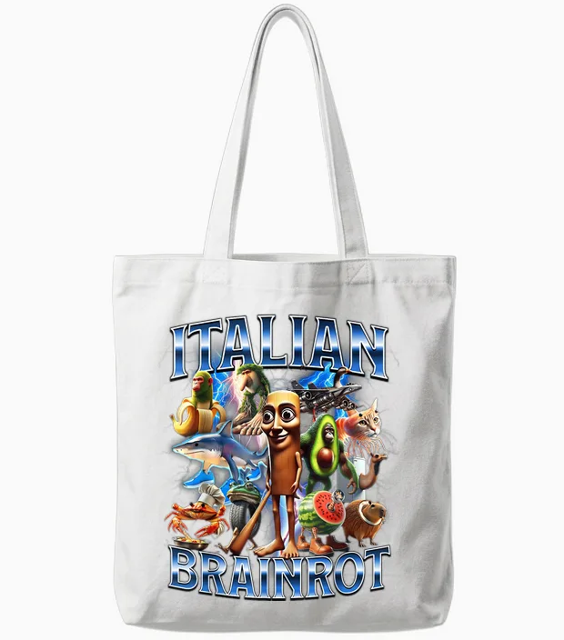Funny Italian Brainrot Tote Bags in White