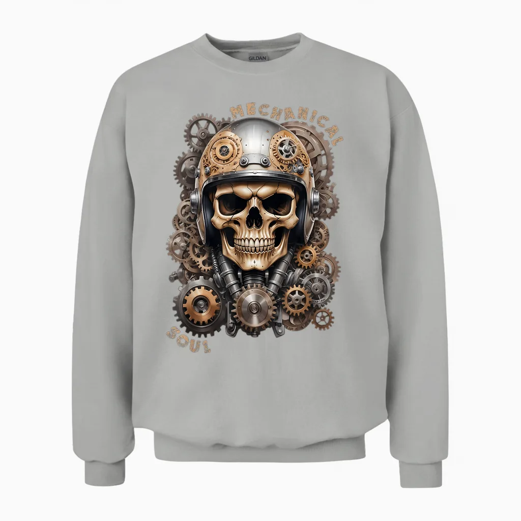 Biker Skull Biker Skull Vintage Motorcycle Custom Retro T-Shirt, Black, S Unisex Sweatshirt in Ash