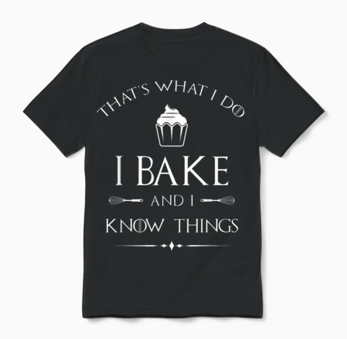 I Bake and I Know Things - Funny Pastry Baker - Baking Gift T-Shirt Small Unisex T-Shirt in Black