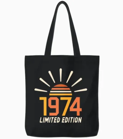 50th Birthday Vintage 1974 Limited Edition Gift Tote Bags - Black