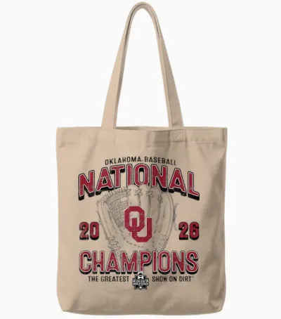 Oklahoma Sooners National Champs 2026 Baseball Cws Gray Tote Bags - Natural
