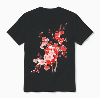 Cherry Blossom Flower Lover Kunstgrafik Blume Unisex T-Shirt - Black