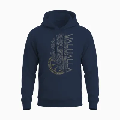 Walhalla Odin in Mask Runes Nordic Compass Viking T-Shirt, Black Unisex Hoodie - Navy