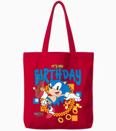 Sonic the Hedgehog Birthday It's My Birthday Cheering Sonic Tote Bags - Red