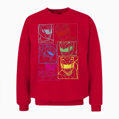 Power Rangers Group Shot Color Silhouette Line Art Panels Unisex Sweatshirt - Red