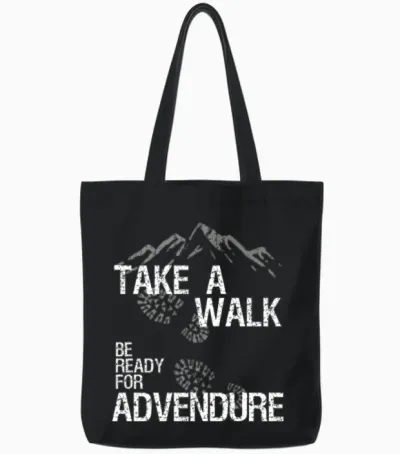 Hiking Hike Take a Walk Vintage Tote Bags - Black