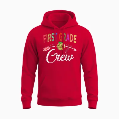 First Grade Crew Teacher S Back to School Leopard Unisex Hoodie - Red