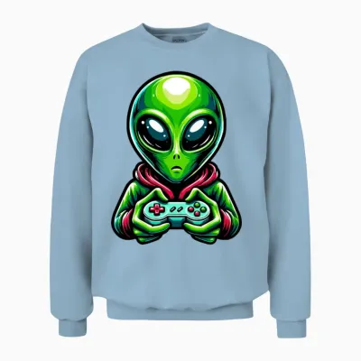 Alien Retro Gamer Unisex Sweatshirt - Light Blue