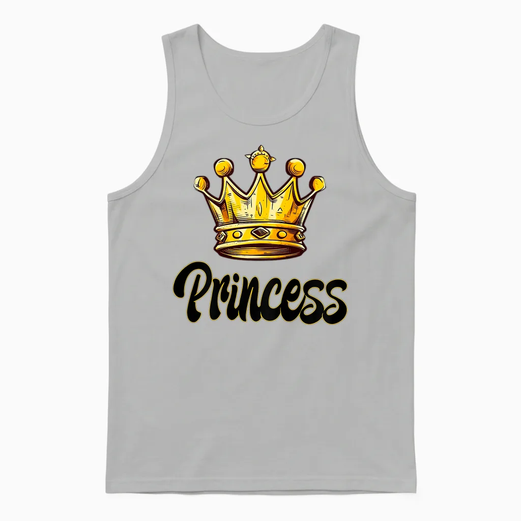 Damen Princess Schriftzug Schwarz/gelb Mit Großer Gelb/gold Krone Unisex Tank Top in Ash