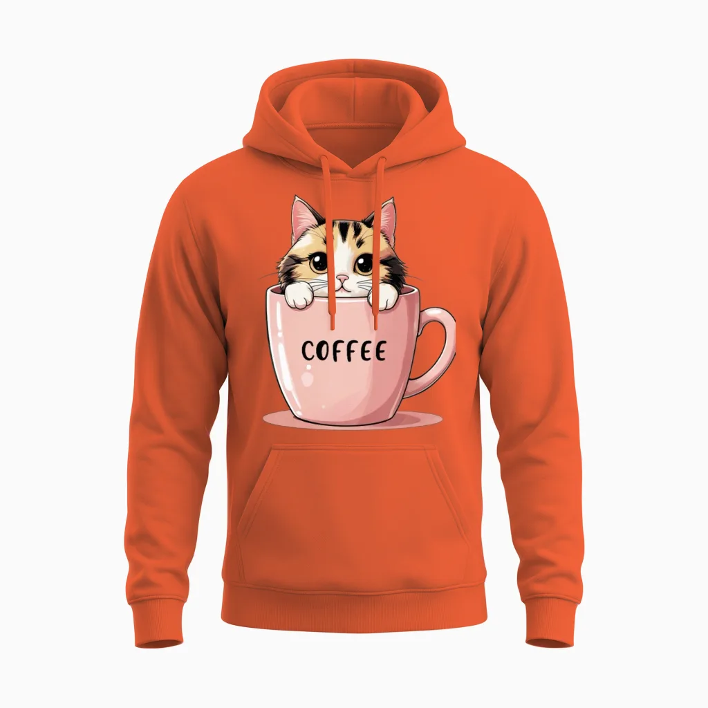 Cute Coffee Cat β Perfect Morning Motivation Unisex Hoodie in Orange