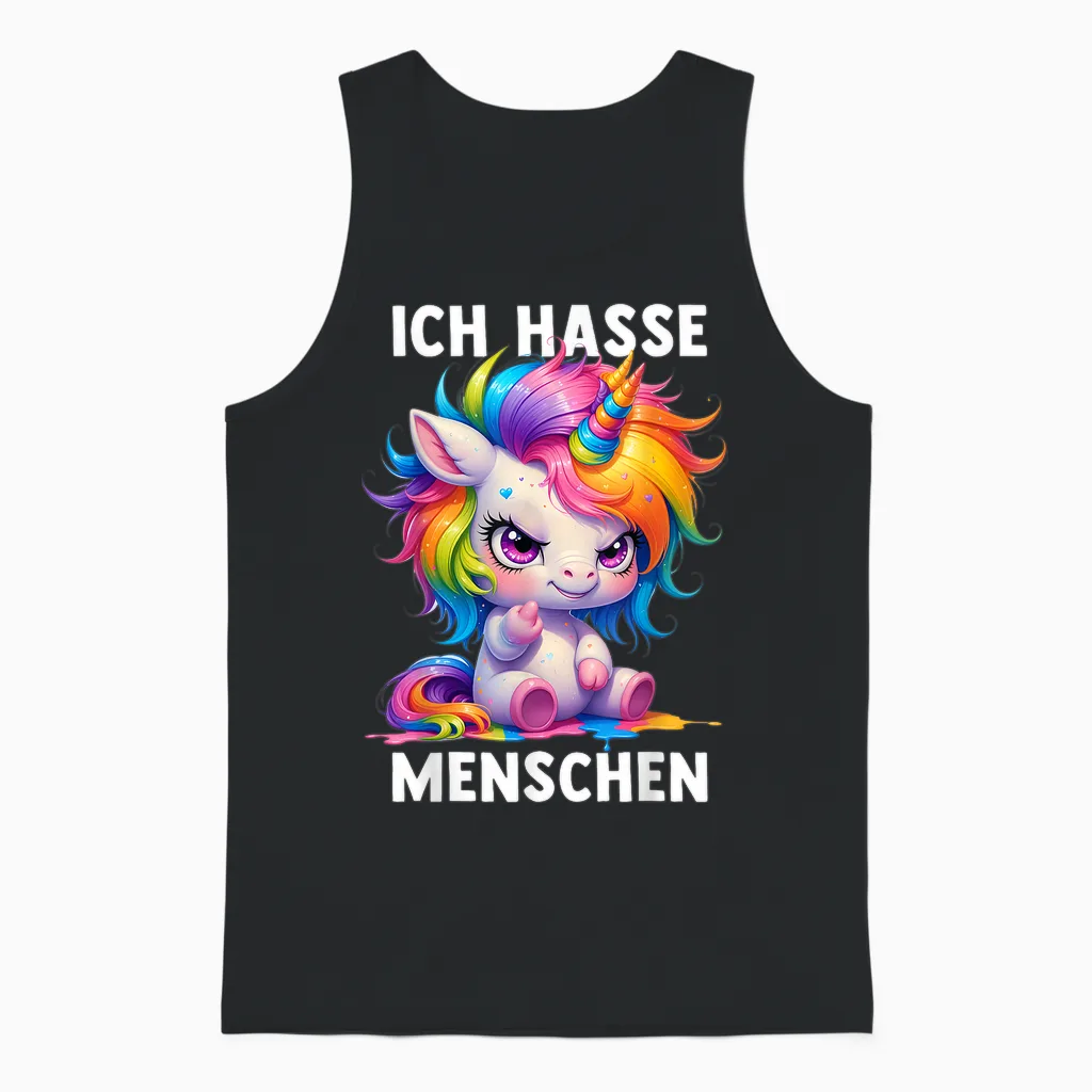 Misantroph T-Shirt with German Text "ich Hasse Menschen" (german Language), Black Unisex Tank Top in Black