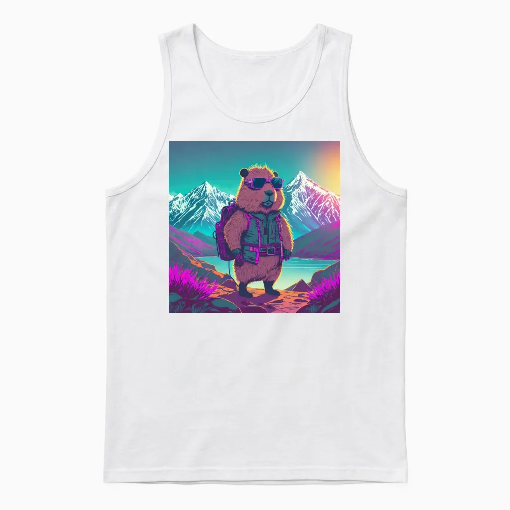 Capybara Hiking Thru the Mountains Unisex Tank Top - White