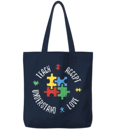 Autism Awareness Teacher Shirt Teach Accept Tote Bags - Navy