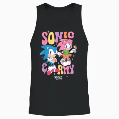 Sonic the Hedgehog Sonic & Amy Cute Vintage Shot Unisex Tank Top - Black