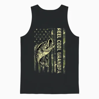 Reel Cool Grandpa Fisherman Camouflage Father's Day Unisex Tank Top - Black