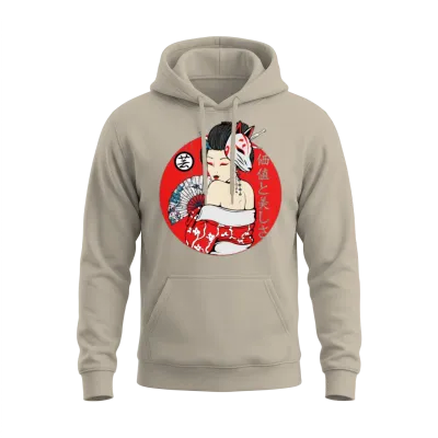 Maiko Geisha Girl Kitsune Mask Japanese Aesthetic Unisex Hoodie - Sand