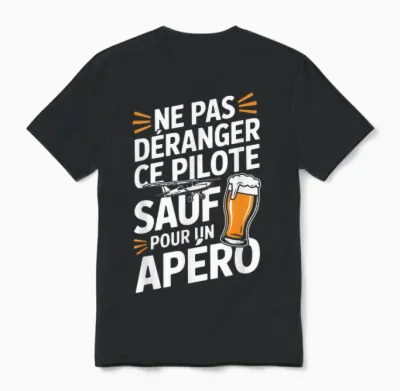 Airplane Aperitif Man Humour Gift Idea Pilot Funny Beer Unisex T-Shirt - Black