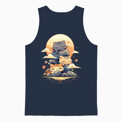 Japanese Cats Sleeping Cat Cute Kitten Anime Kawaii T-Shirt, Black Unisex Tank Top - Navy