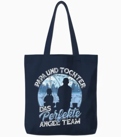 Papa & Tochter Das Perfekte Angel Team Fischen Angeln Angler Tote Bags - Navy