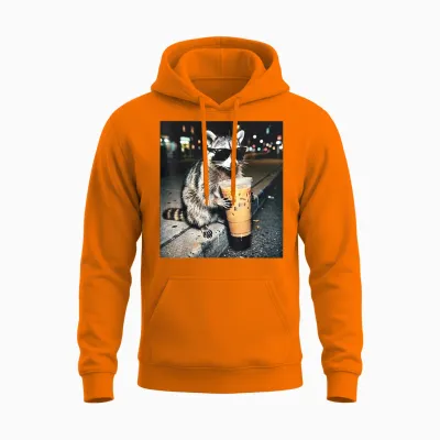 Funny Raccoon Drinking Milk Cute Animal Selfie Unisex Hoodie - Safety Orange