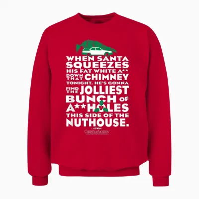 Warner Bros. Christmas Vacation Jolliest Bunch T-Shirt - Women's Unisex Small Red Short Sleeve Cotton Polyester Unisex Sweatshirt - Red