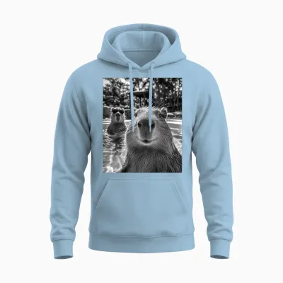 Cool Capybara Selfie Unisex Hoodie - Light Blue